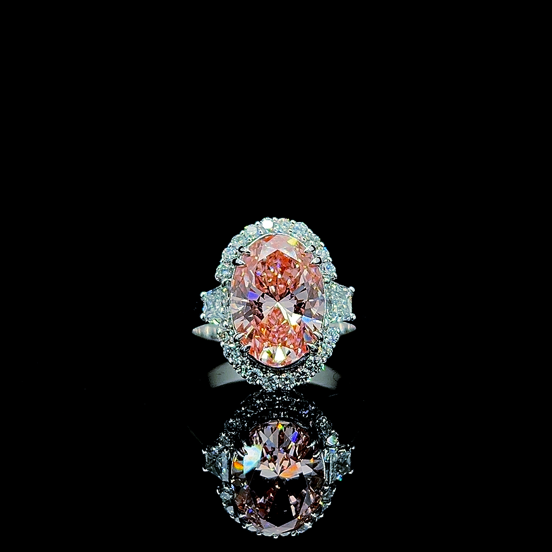 pink oval halo ring