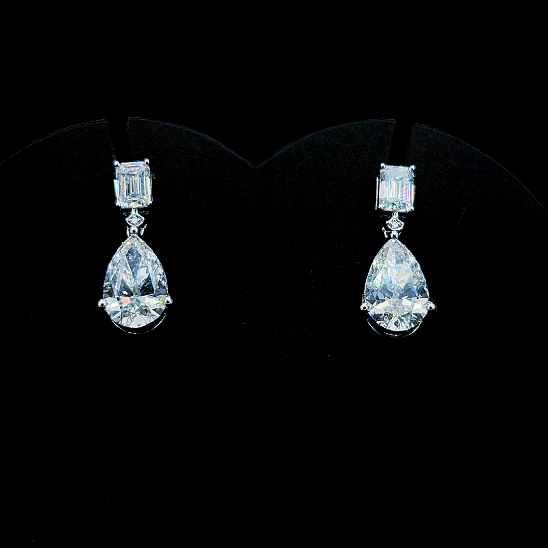 Emerald Cut & Pear Shape Diamond Drop Earrings