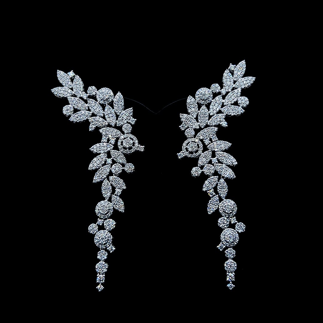 Leaf Design Diamond Drop Earrings