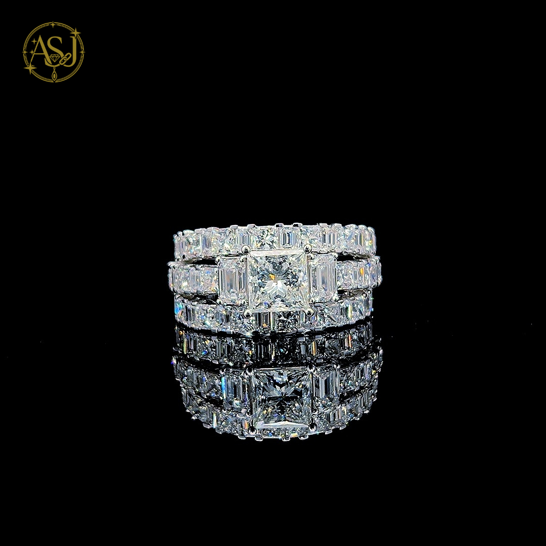 Luxury Princess Cut Engagement Ring with Double Eternity Bands