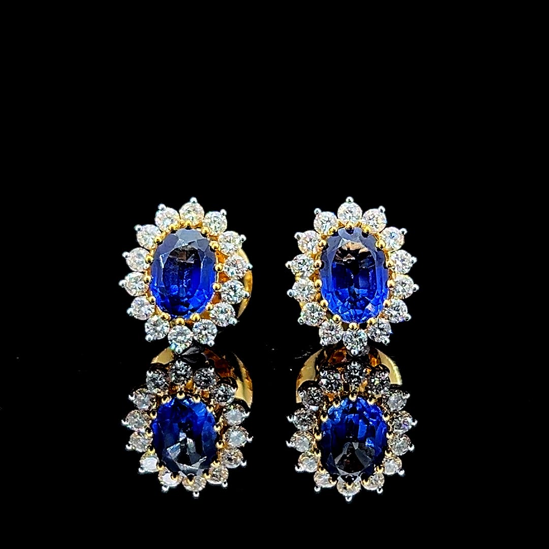 Blue Sapphire Halo Stud Earrings